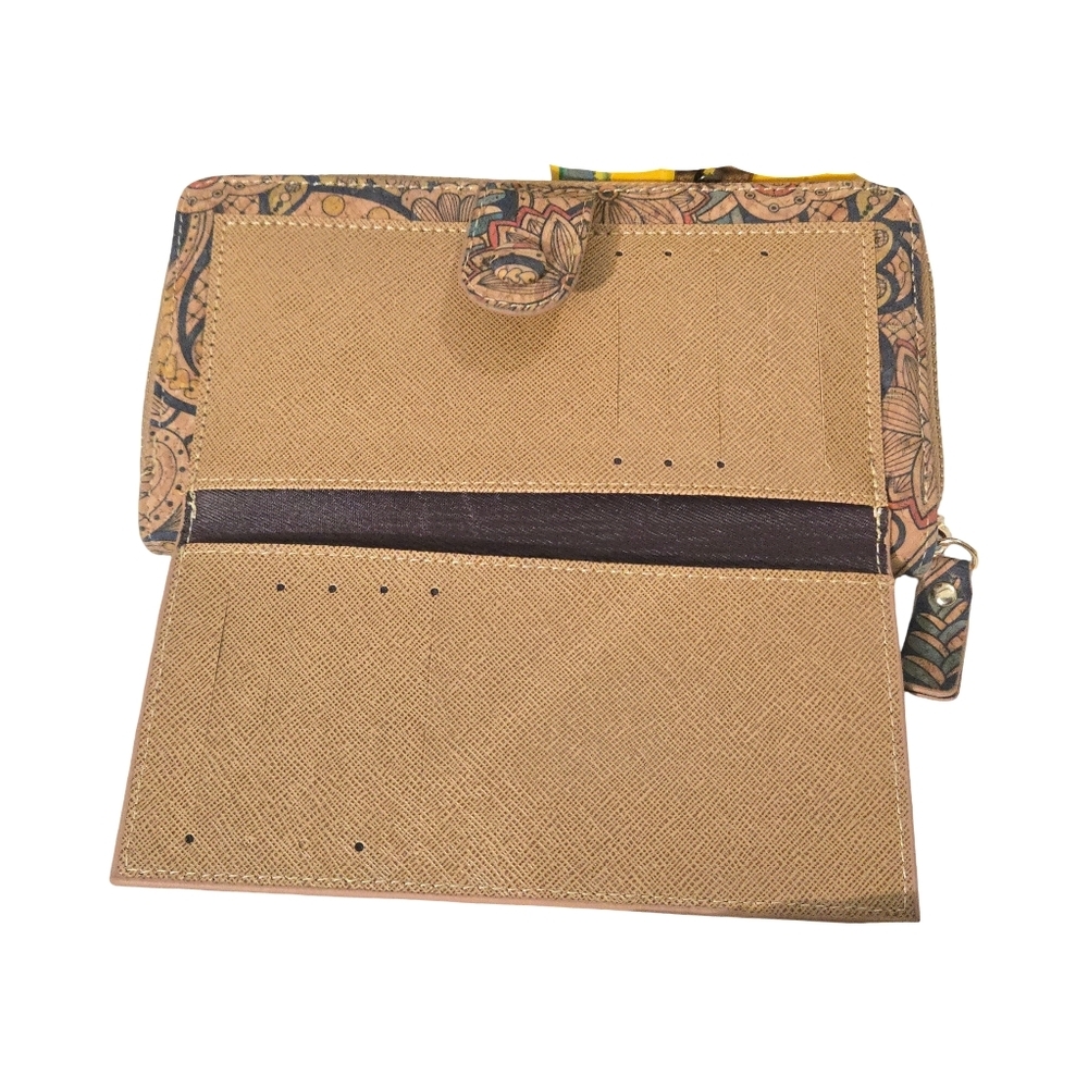 Artistic Floral Tan and Blue Women's Wallet - Picture 2 of 7